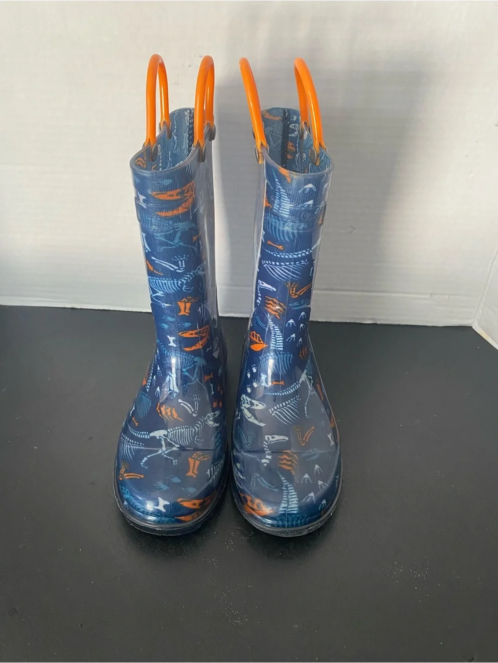 Western Chief Kids Fossilized Navy Blue Light -up Rain Boots Navy Dinosaur print